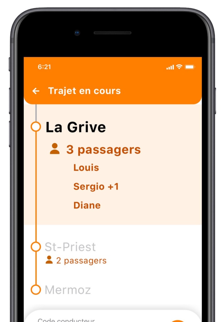 Application Lane - Passagers sur trajet conducteur