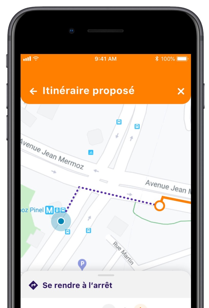 Application Lane - Trajet passager jusqu'à l'arrêt de covoiturage
